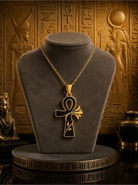 Stainless steel Gold and Black Ankh Necklace